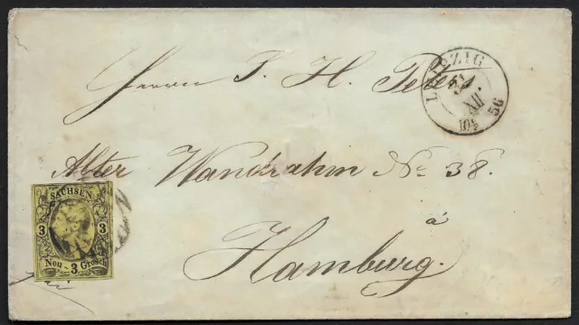 SACHSEN 1855; MiNr. 11 ; 3 Ngr.; auf Briefumschlag; BPP BEFUND