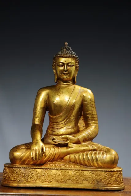 27 cm Chinese Brass Sakyamuni Buddha Statue Old Bronze gild Buddha Statue
