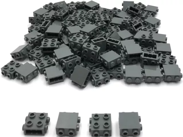 Lego 100 New Dark Bluish Gray Bricks Modified 1 x 2 x 1 2/3 Studs on Sides Parts