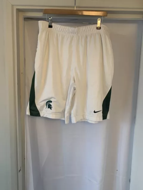 Nike Official Michigan Spartans Basketball Shorts Size XL White Green Stripe