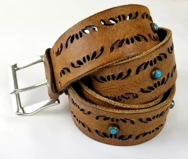 Post Co Belt Womens Italy Leather Handmade Studded Eur Sz 85 Adjusts 32-35