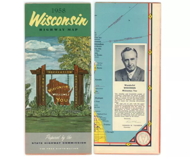 Vintage 1958 Wisconsin Official State Highway Department Road Map