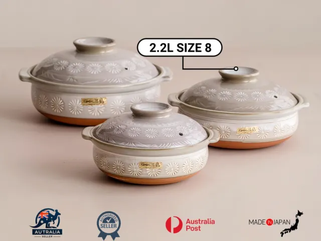 2.2L Japanese Ginpo donabe Earthenware Clay Pot 2-4 Official Authorized Retailer