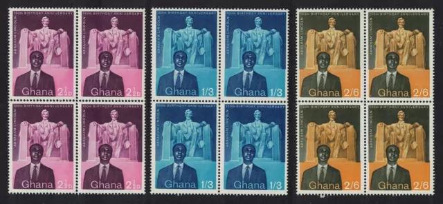 Ghana Abraham Lincoln 3v Blocks of 4 1959 MNH SG#204-206 Sc#39-41