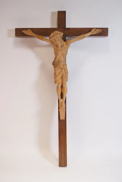 BGCOPPER Crocifisso In Legno Di Faggio Fatto A Mano Con Gancio – 25,4 Cm, Decorazione Murale Religiosa, Regalo Di Natale E Pasqua - 3