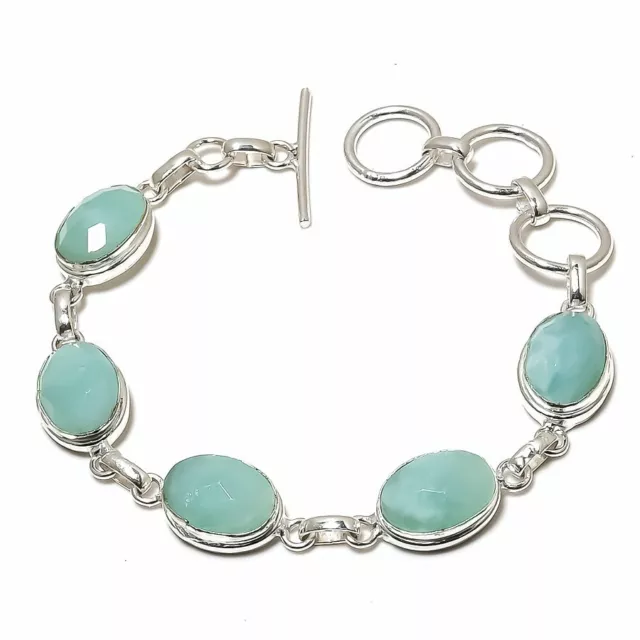 Natural Amazonite Gemstone Handmade 925 Sterling Silver Jewelry Bracelet S 7-8"