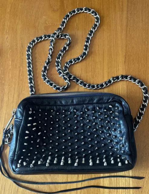 Rebecca Minkoff Black Studded Crossbody Bag , Chain And Leather Strap 8”x5”x2”