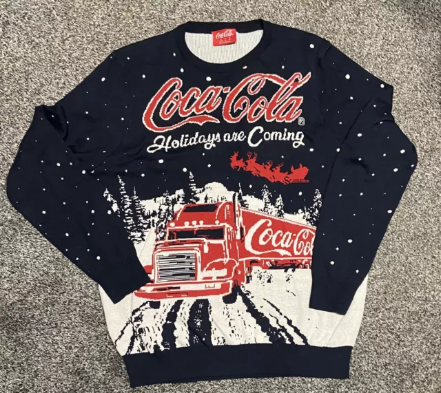 Mens Jumper Coca-Cola Truck Red Holidays Are Coming Size XL