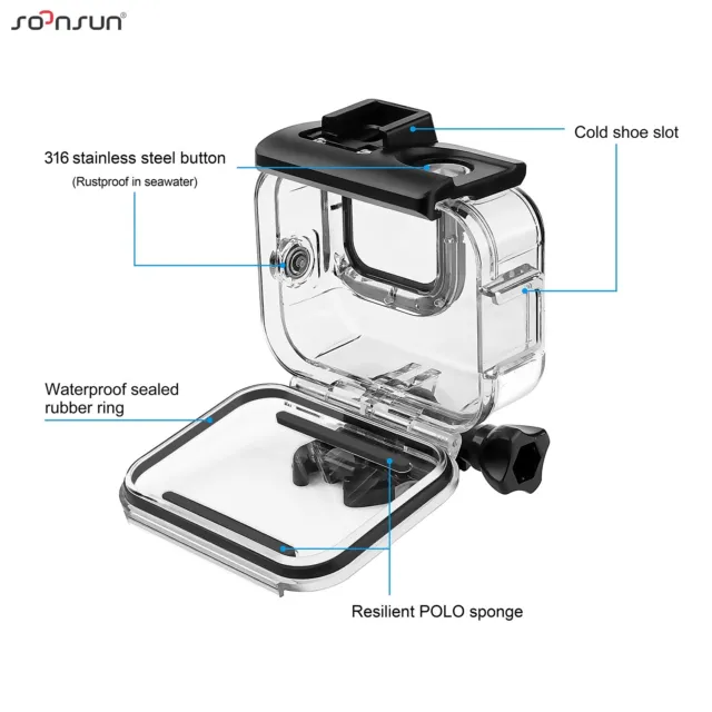 60M Waterproof Case Diving Housing with Lens Filters for GoPro Hero 10 9 Black 3