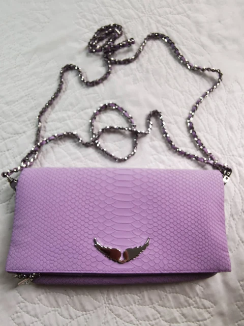 Sac à Main ABACO DAN Mini JAMILY - Cuir & Python Beige Nude - Anse Chaîne - Occasion TBE