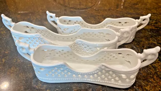 Juego de 3 portacaddy utensilios de porcelana de celosía blanca