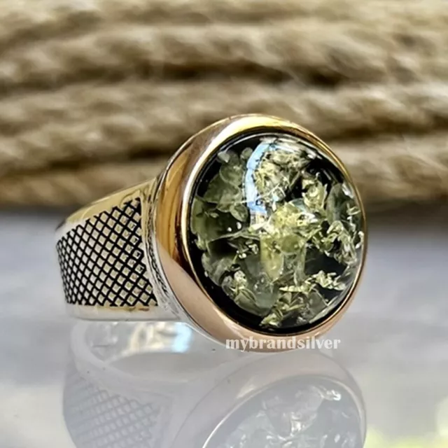 925 Sterling Silver Turkish Handmade Jewelry Natural Amber Men's Ring All Size