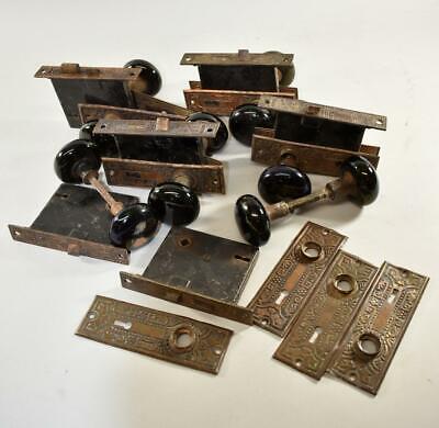 Eastlake Lock Sets with Plates and Porcelain Knobs, 6 Available