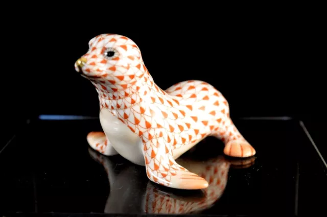 Herend Guild, Sea Lion Pup Porcelain Figurine, Rust, Flawless