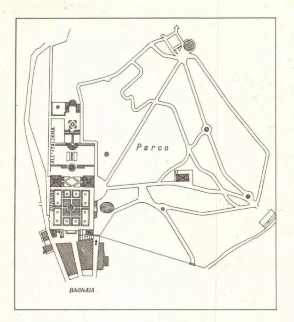 Bagnaia Viterbo Villa Lante, Pianta dell'insieme, Mappa epoca F3897, Vintage map