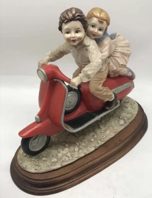 Capodimonte Charming Large Figurine- Kids on Vespa Skirts Flying! EUC VERY RARE