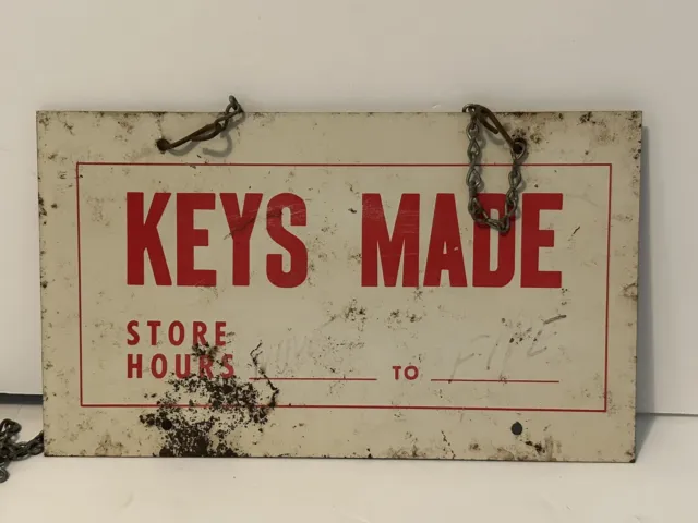 Vintage Metal Key Sign Keys Made Here 2 Sided, Advertising