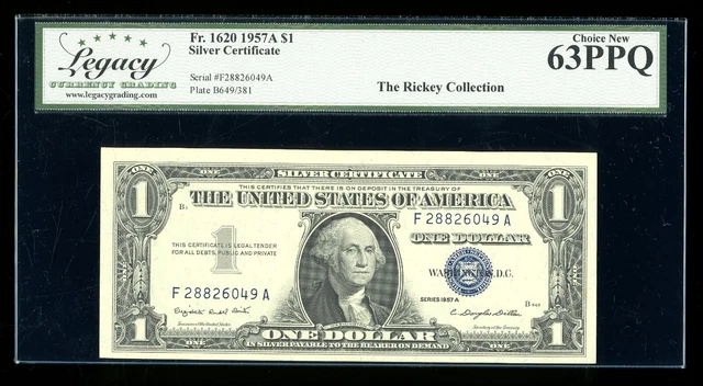 DBR $1 1957-A Silver Fr. 1620 FA Block Legacy 63 PPQ Serial F28826049A