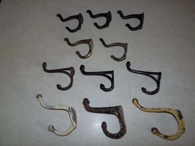 LOT #3 of 11 Vtg HEAVY MeTaL doubLe HOOKS Acorn Tips Farmhouse SchooL CoaT HAT