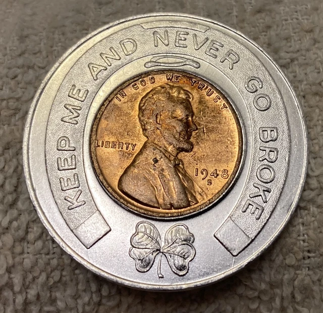 1948 S INTERSTATE Coin Club Hagerstown MD Encased 1 Cent Penny Coin