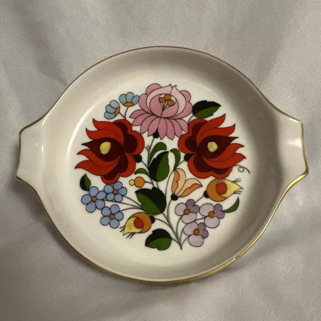 Vintage Kalocsa Hungarian Trinket Dish Hand Painted Porcelain 5" Original Box