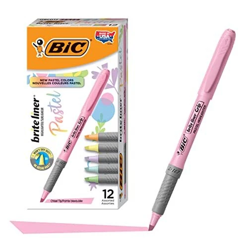Brite Liner Grip Pastel Highlighter Set, Chisel Tip, 12-Count Pack of Assorted