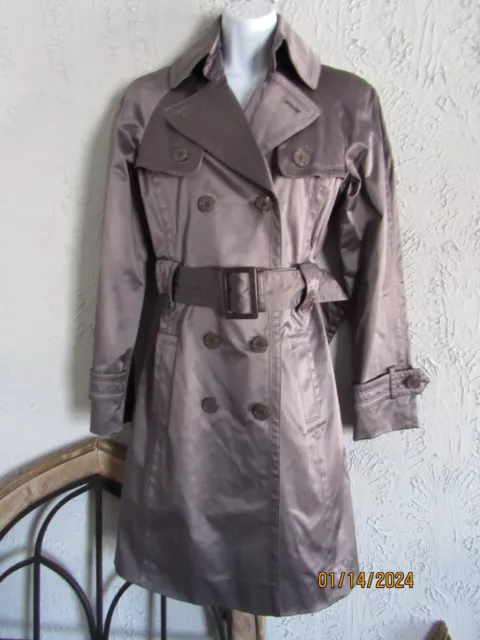 VTG Jessica Simpson M satin mocha trench coat belted satin lined slash pockets