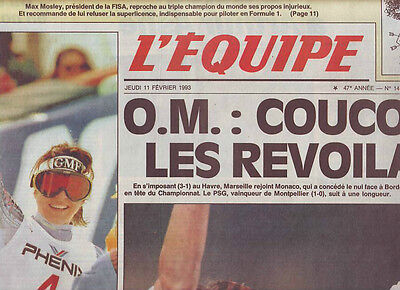 journal  l'equipe 01/02/93 FOOTBALL  AUXERRE MARSEILLE CYCLISME ARNOULD CHAMPION 