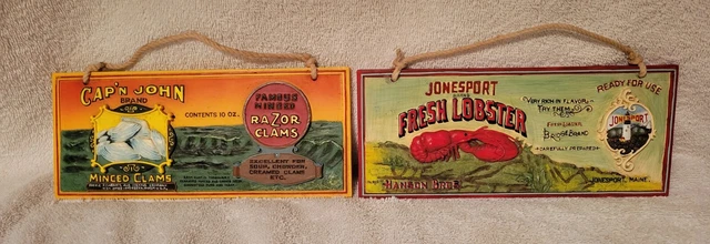 Jonesport Maine Lobster Cap'n John Clams Wall Decor Rope Hanger 8"x3.5" SET OF 2