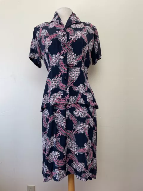 Vintage 1940's Peplum Dress Rayon Large