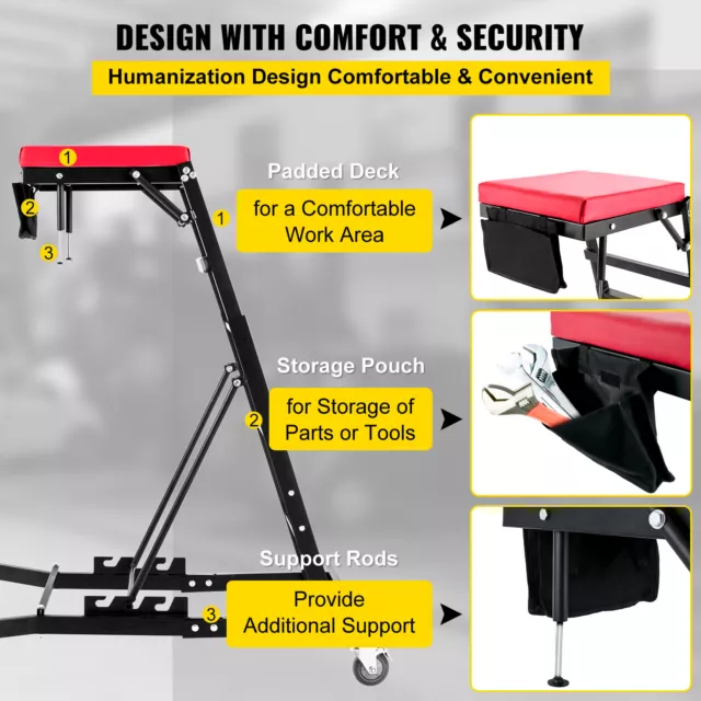 400Lbs Foldable Topside Creeper Adjustable Height Movable Ladder With 4 Wheels 3