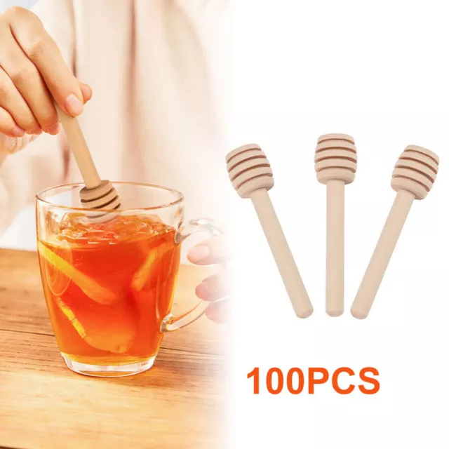 Honey Wooden Dipper Drizzler Spoon 8cm Mini Wood Stirring Rod Sticks 100X New AU