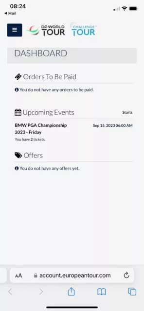 PGA Wentworth Friday Golf  X 2 Passes