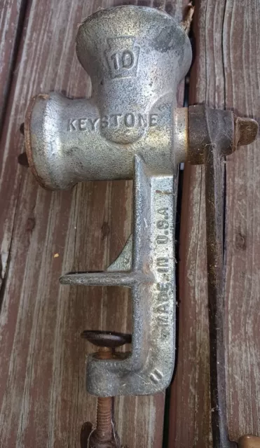 Vintage Keystone Meat Food Grinder No 10 Hand Crank Table Mount Boyertown PA