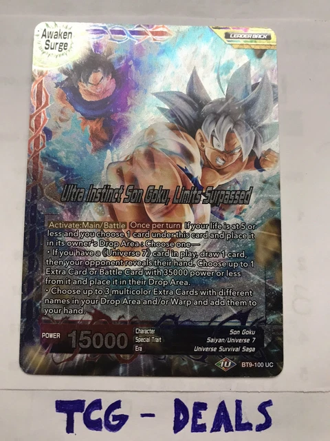 ULTRA INSTINCT SON Goku Limits Surpassed BT9-100 UC FOIL Dragon Ball Super  Card $80.00 - PicClick CA