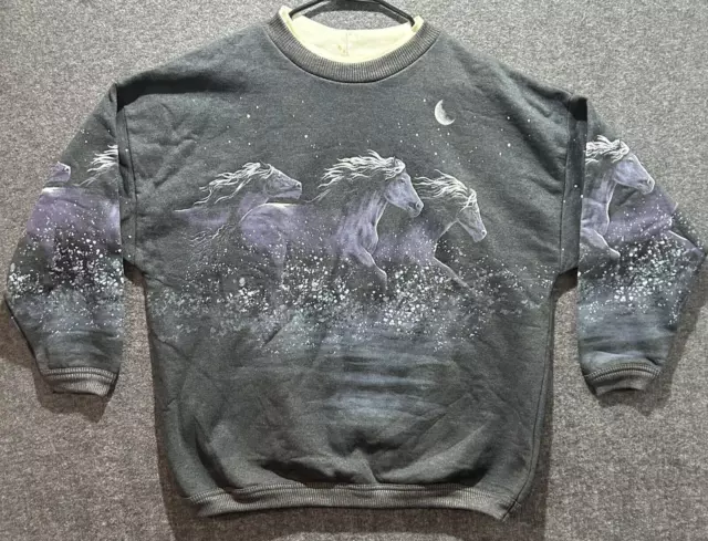 Vintage Artisan Screen Printing AOP Horses Crew Neck Sweatshirt Adult XL Outdoor