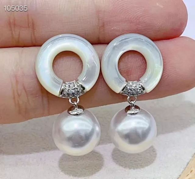 Classic  10-11mm South Sea Round  White Dangle Earring 925s