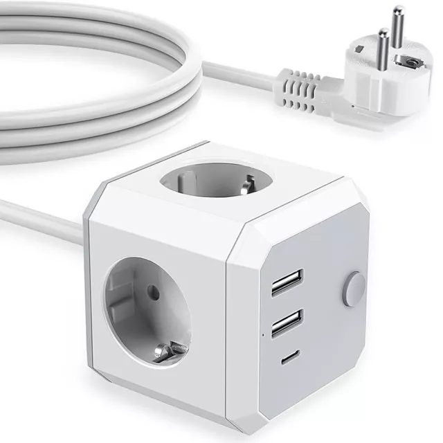 7 in 1 Steckdosenleiste Strom Mit 4 fach/2 USB /1 Typ-C-mit 1.8m Netzkabel