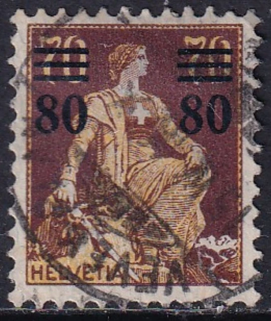 SWITZERLAND 1915 Helvetia 80c on 70c Surcharge SG 301 Used (CV £32)
