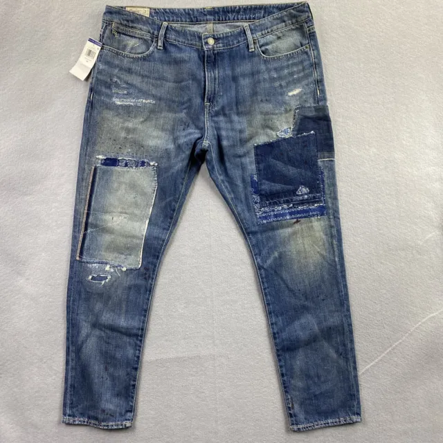 Polo Ralph Lauren Jeans Womens 32 Blue Astor Slim Boyfriend Distressed Patches