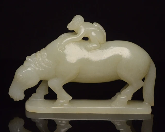Chinese Exquisite Handmade Monkey Horse Carving Hetian Jade Statue