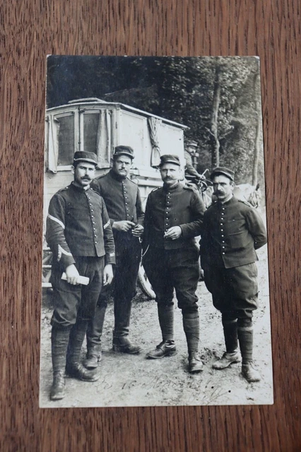 CPA Photo Group Military Soldiers Letter Poilus 1915 Horse Car War