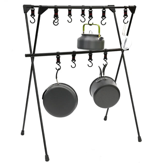 (Black)Camping Storage Rack Camping Hanging Rack Double Layer Multifunctional
