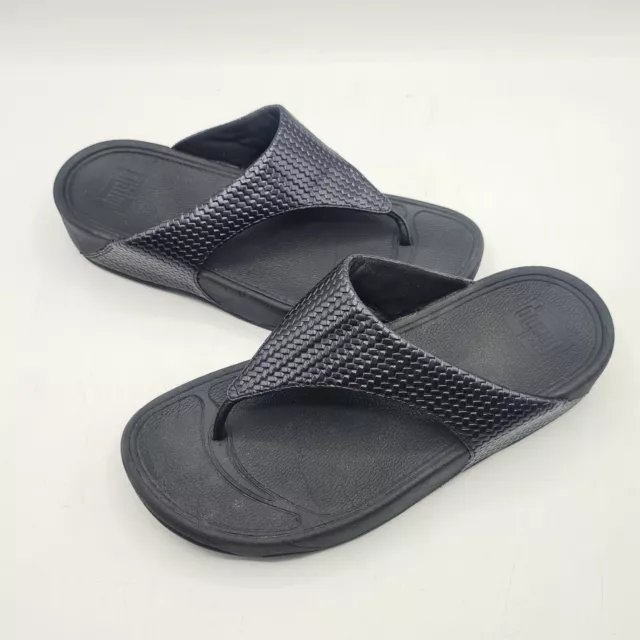FitFlop Size 8 Womens Black Lulu Weave Thong Slip-On Sandals Style 407-001 EU 39