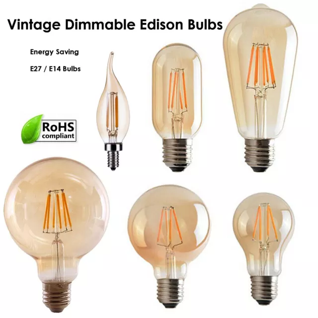 Vintage Amber Antique Retro Style Filament Light Bulbs Edison Lamp E14 B22 E27
