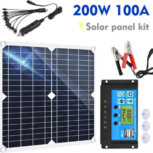 Kit Panneau Solaire 200W + Contrôleur Régulateur de Charge 40A 12V 24V