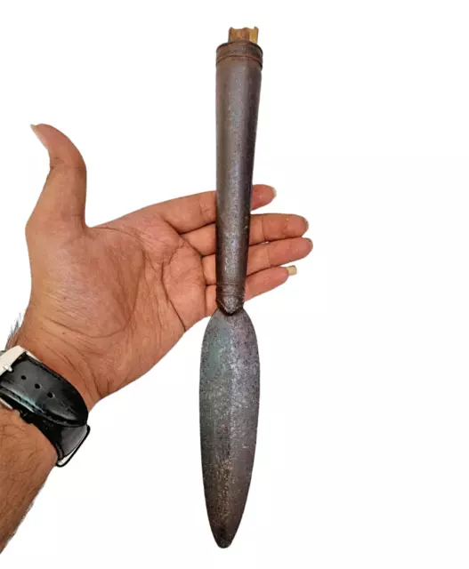 Original 1800's Old Vintage Antique Iron Hand Forged Spear Head Lance Dagger