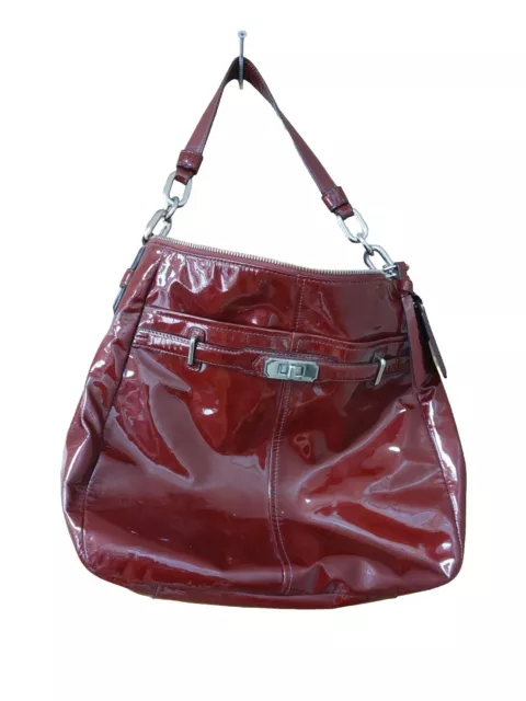 COACH HOBO SHOULDER BAG 17861 CHELSEA Red Wine Patent Leather Ashley Purse