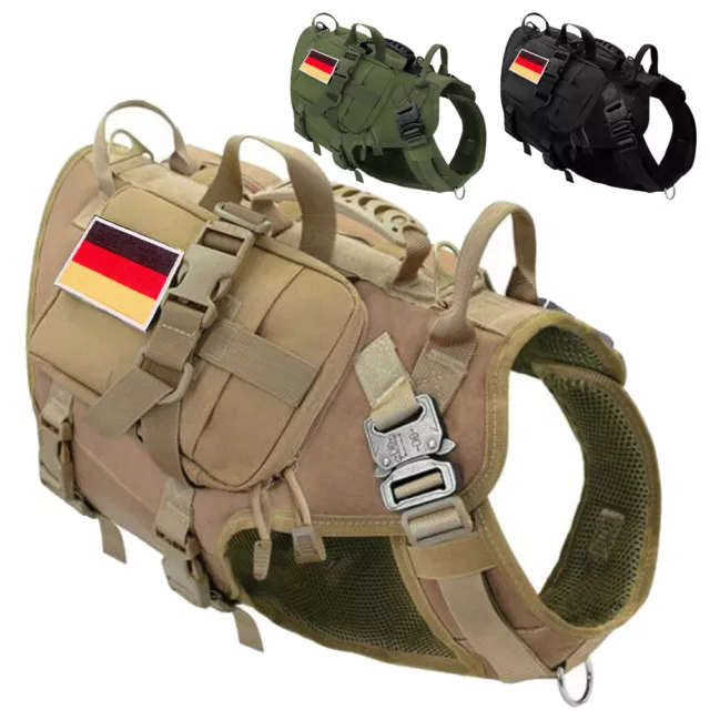 Taktisches Hundegeschirr Militär Zuggeschirr Grosse Hunde Geschirr+3x Taschen