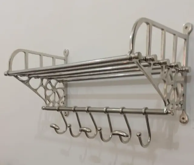 Vintage Train Hall Luggage Wall Mounted Rack Shelf Hooks, Coat Rack, Train Rack